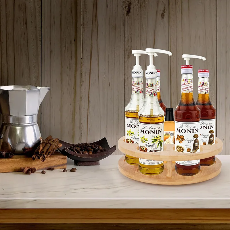 360° Rotating Bamboo Kitchen Storage Rack - Countertop and Dining Table Organizer for Seasoning Bottles and Spice Jars