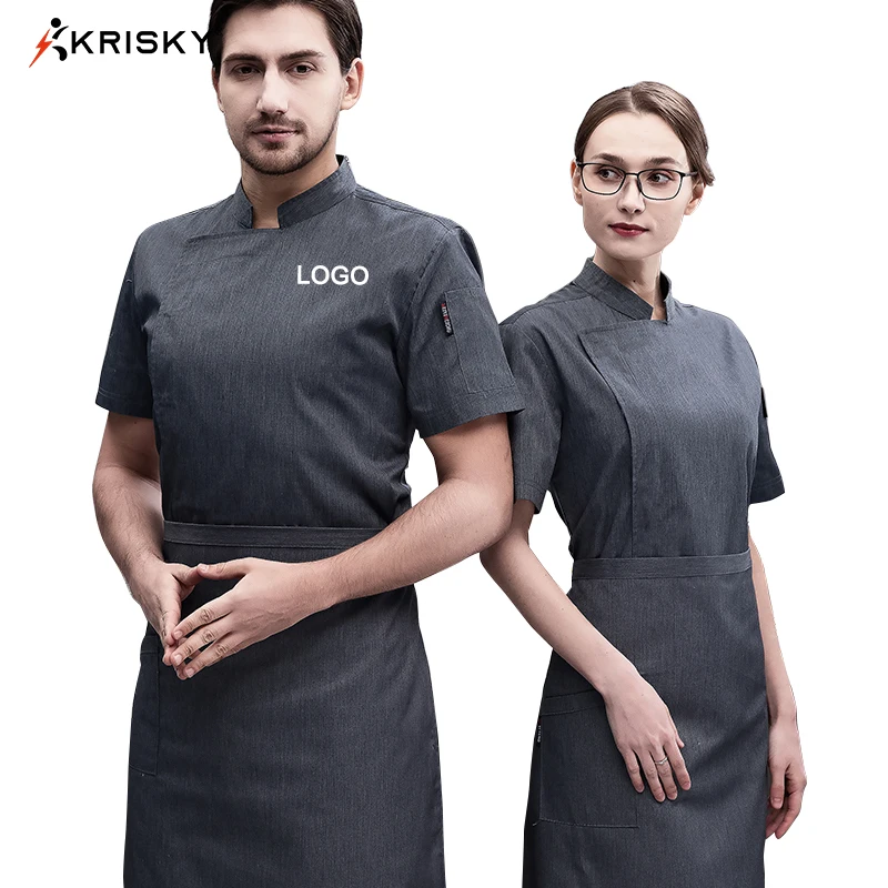 Hotel Waiter Wear Short Sleeve For Employees Chef Coat Jacket Custom Printing  Cooking Clothes Restaurant & Bar Uniforms