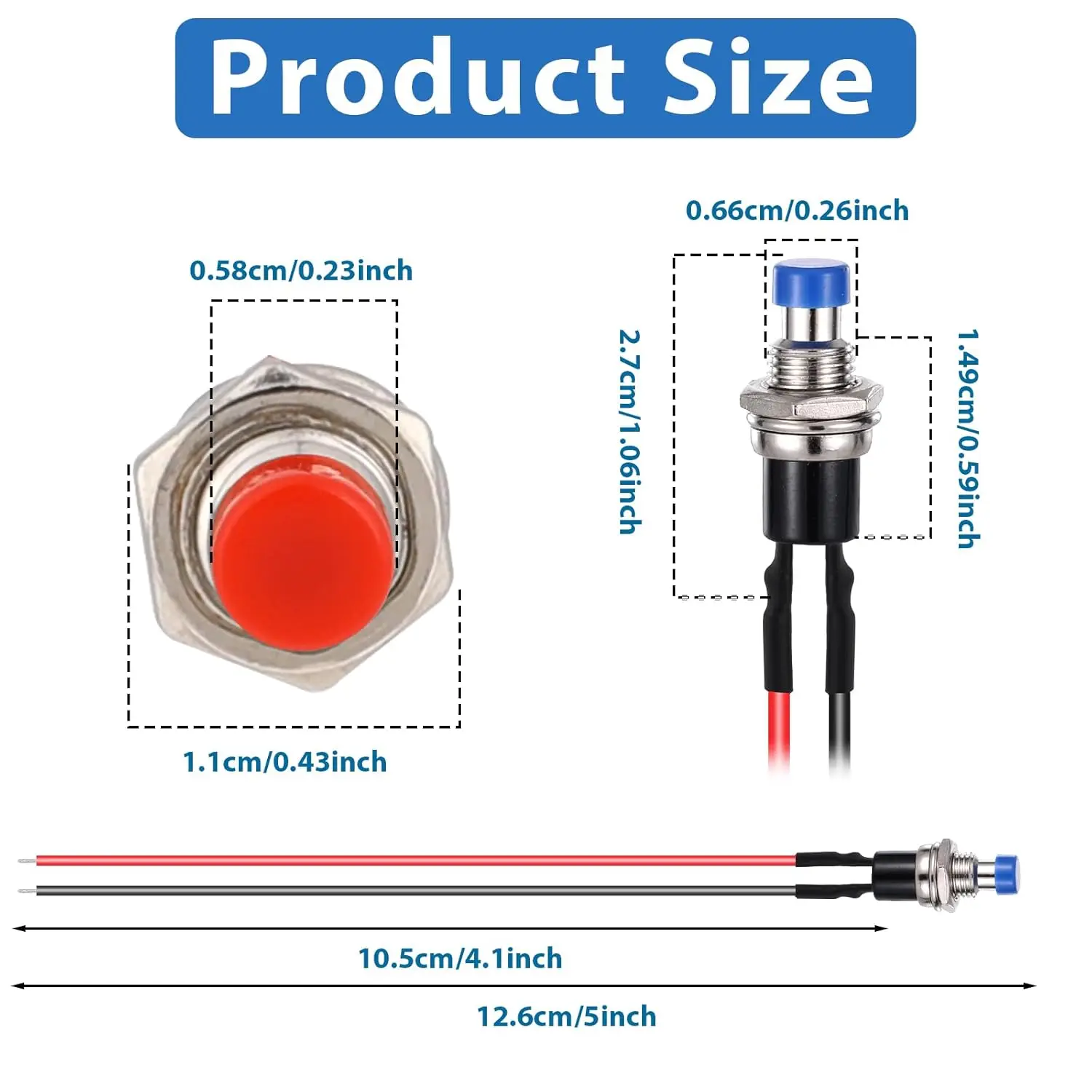 12 PCS 7mm Momentary Switch 12V Prewired Momentary Push Button Switch Normally Open Micro Push Button 3A 220V Spst Nomal Open on