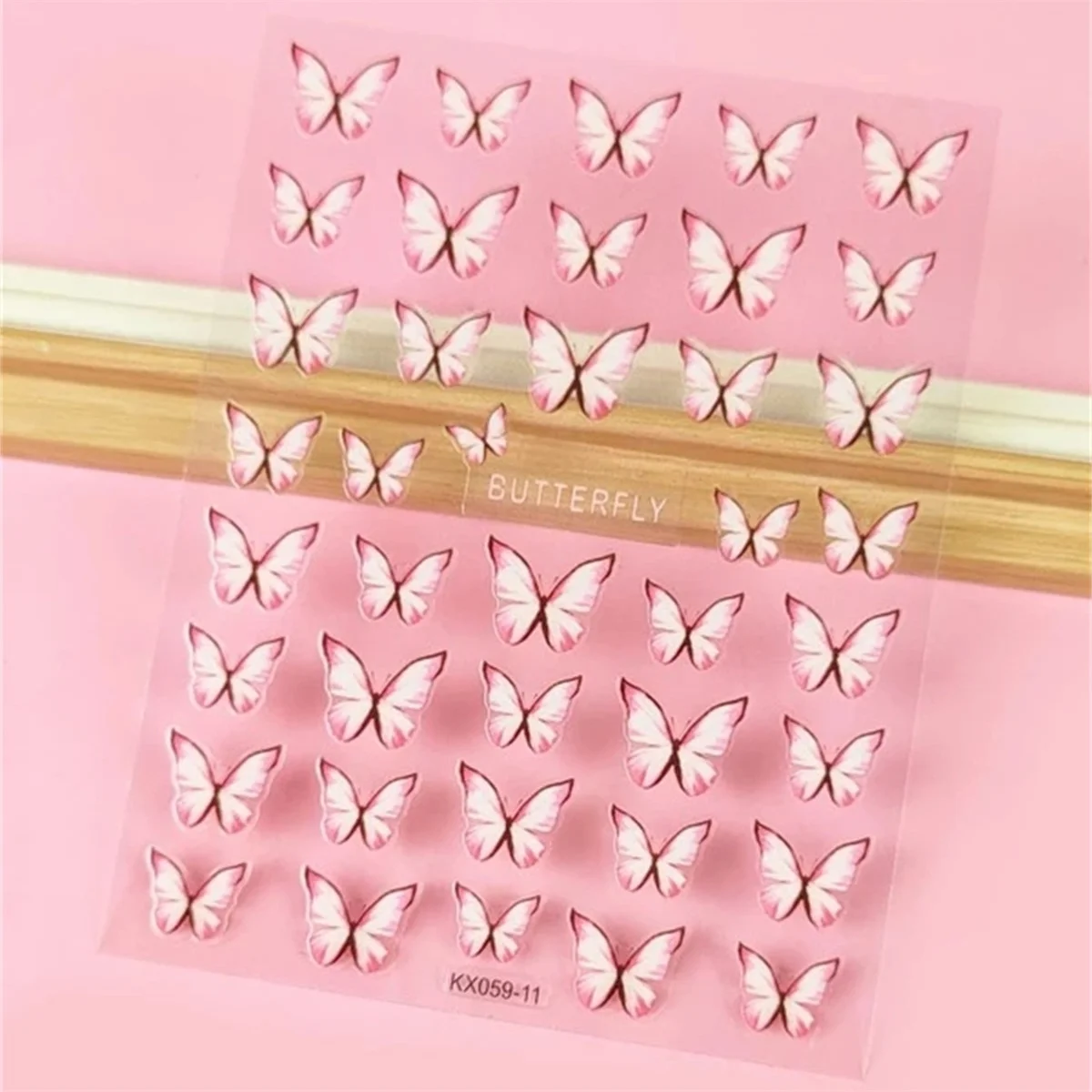 Adesivos de borboleta gradiente rosa e branco para nail art, estilo kawaii, transferência adesiva, decorações, decalques, diy, 1pcs, 5d