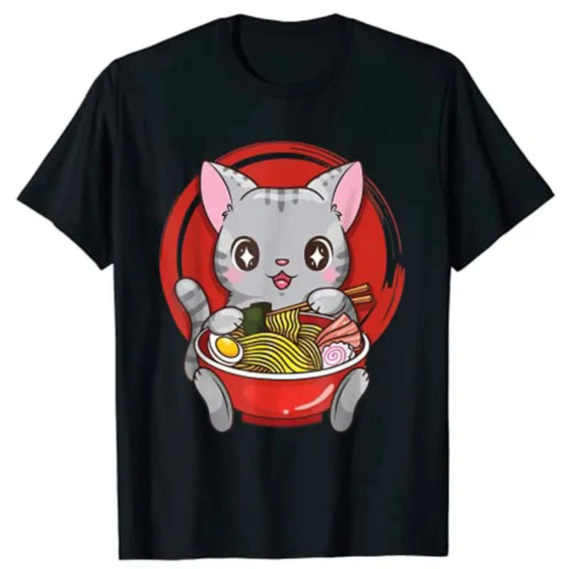 Official Teenager Ramen Cat Anime Kawaii Neko Japanese Girls T-Shirt Harajuku Clothes