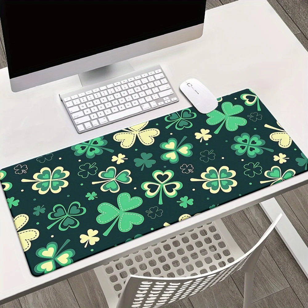 

St. Patrick's Day Green Clover Mousepad - HD Printed Multifunctional Desk Pad - HD Printed Green Clover Desk Pad