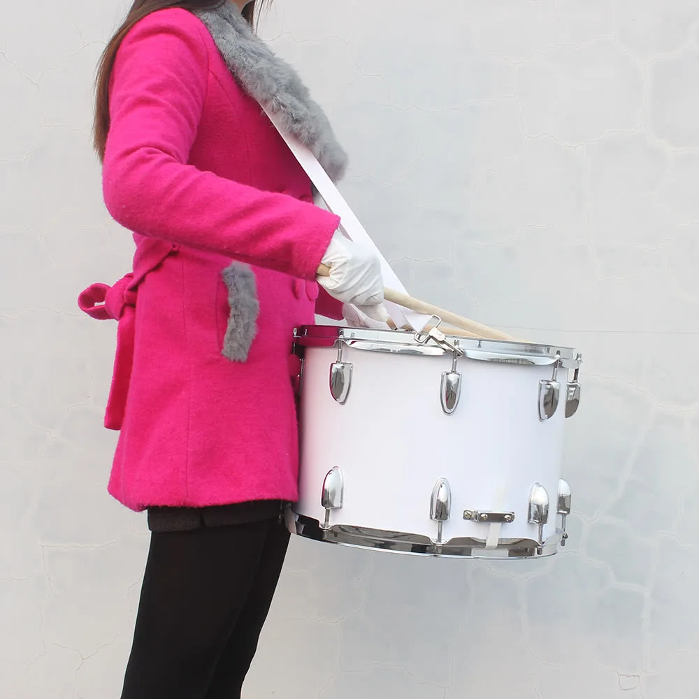 14in Marching Drum Stainless Steel & Maple Wood Body PVC Drumhead with Sticks Shoulder Strap Key for Student