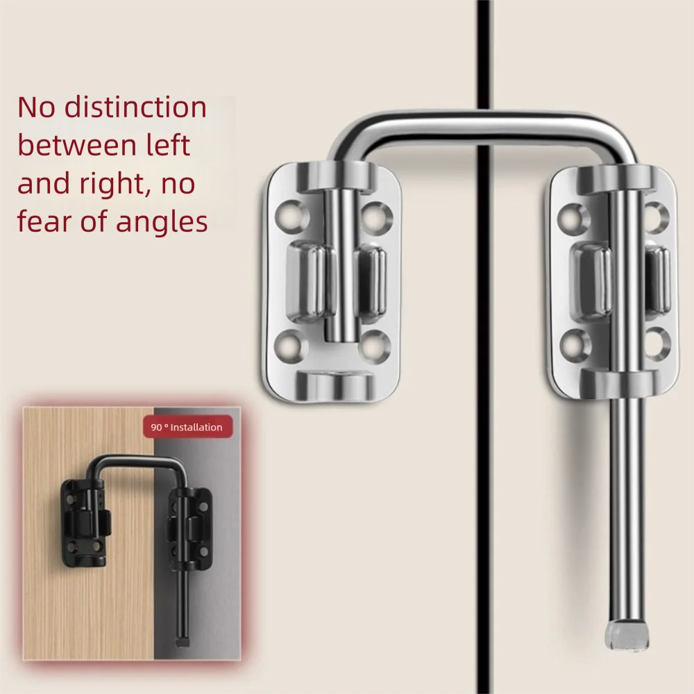 

New Stainless Steel Door Latch Lock Non Perforated Thickened Gate Latch Safety 90/180 Degree Anti-theft Buckle Fences
