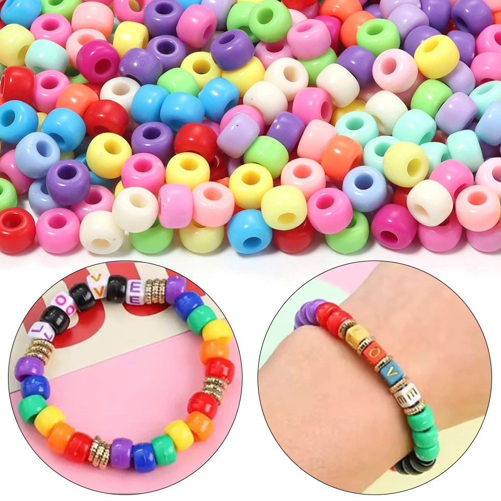200/500 Stück gemischte Farben, große Lochperlen aus Acryl, lose Abstandsperlen für Schmuckherstellung, DIY-Armbänder, Haarflechten, Bastelzubehör – Detail 2
