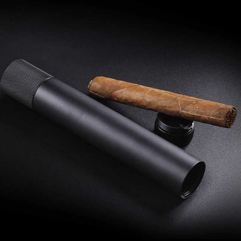 

2026 New Black Zinc alloy Big Size Humidor Cigar Tube Storage Moisture-proof Cigar Case Smoking Accessories