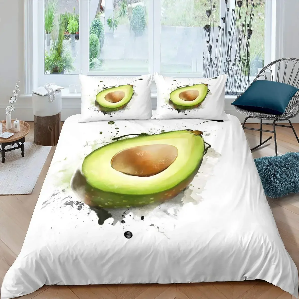 Avocado Duvet Cover for Kids,Cute Avocado Bedding Set, Green Tropical Fruits Comforter Cover for Kids Boys Girls with Pillowcase
