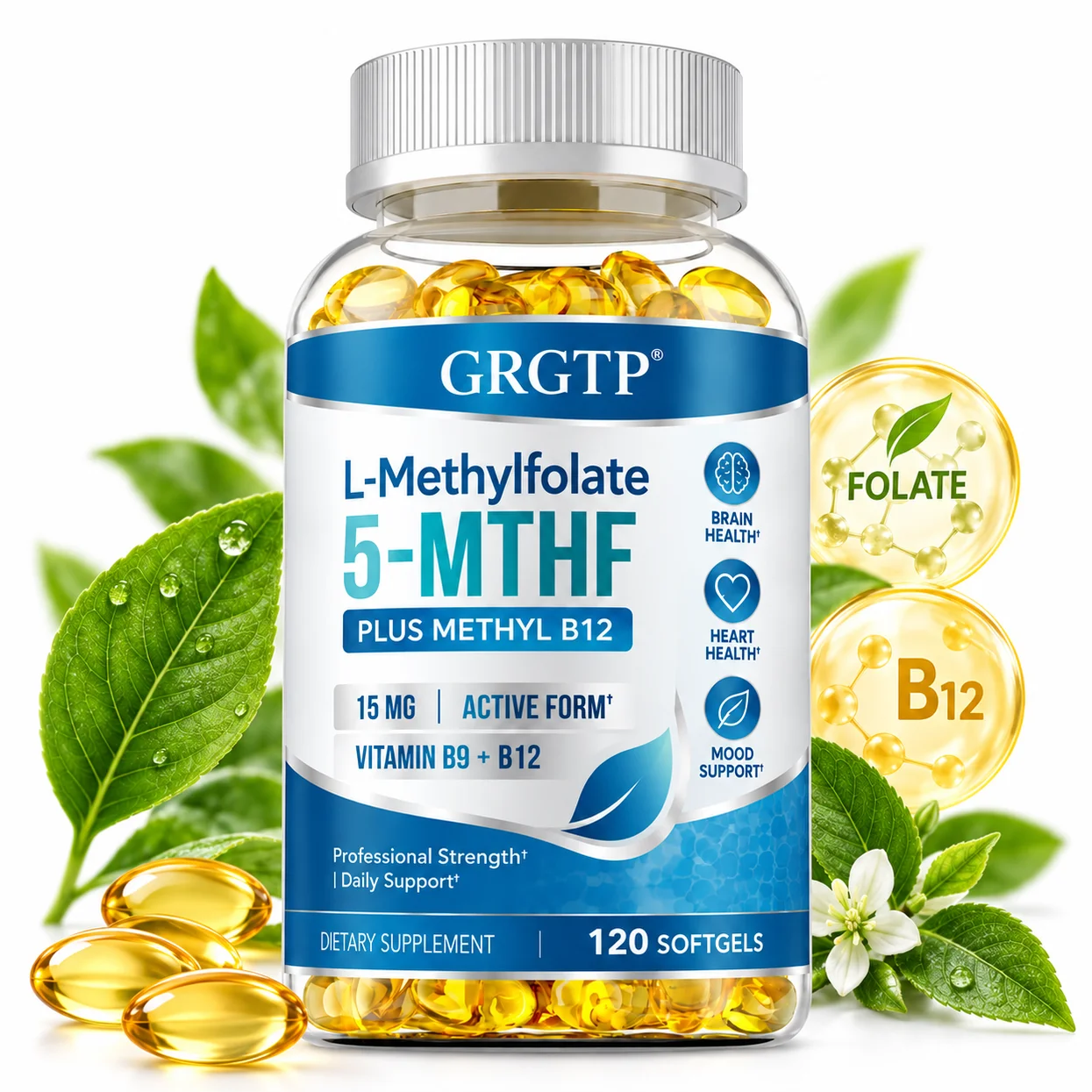L-Methylfolate 5-MTHF Capsules - Regulate Emotions, Brain and Heart Health, Supports Cognitive Function and Mental Clarity