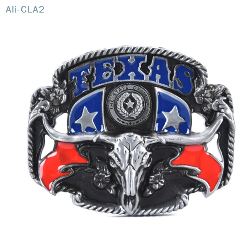 Fibbia per cintura in pelle in lega di toro Texas da cowboy da uomo occidentale punk vintage