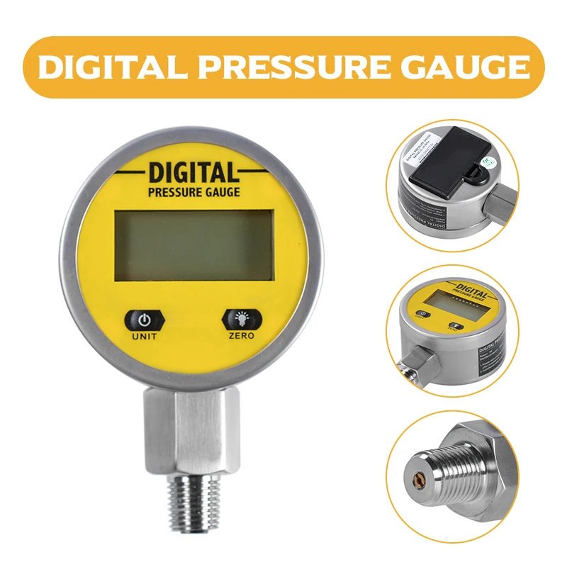 Manômetros de Pressão Hidráulica Digitais Display Digital Óleo Pressão Teste Medidor Gás Água Pontos de Rosca 3v 250bar 25mpa