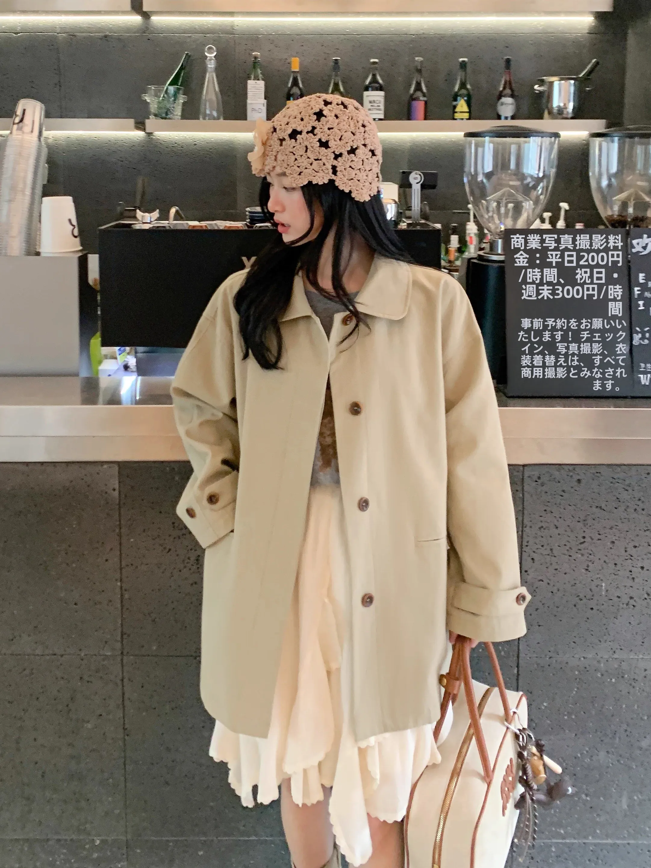 

AUNP Korean Sle Casual Loose Fit Mid-Length Coat Women's Khaki Color Jaet Long Sve Single Button Pure Color Autumn Wear