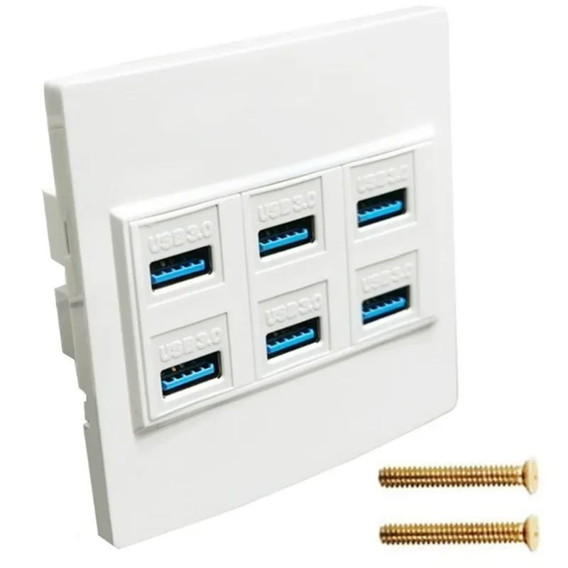 86 Type 4-Port 6-Port USB3.0 Version 5Gbps Speed Data Buckle Solderless Socket Panel Wall Plug 86 * 86mm