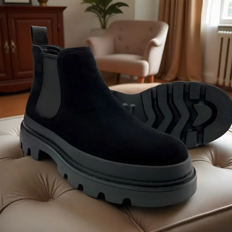 

2026 High Quality Platform Ankle Chelsea Boots for Man Luxury Designer Shoes for Men Flat Heel Warm Casual Elegant Men‘s Booties
