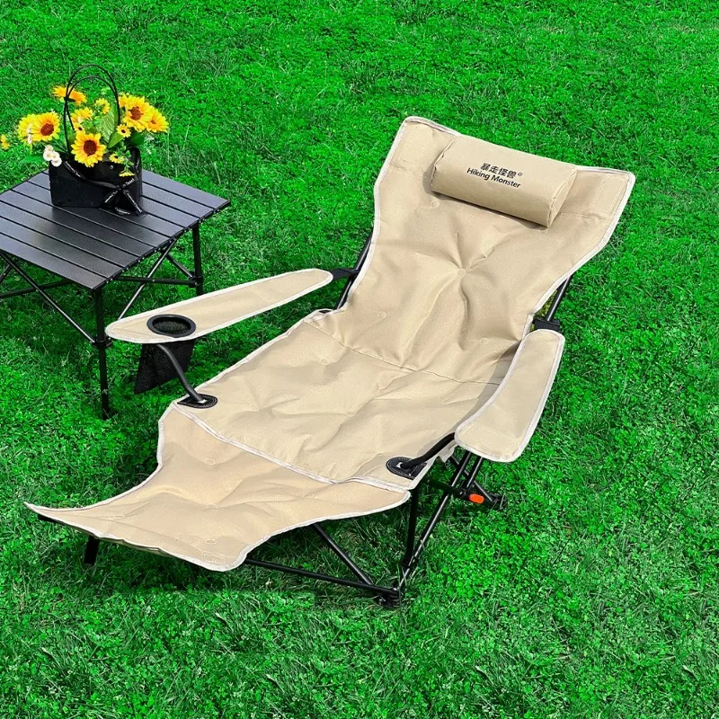 Portable Outdoor Camping Folding Chair Cotton Filling Seat Adjustable Backrest Travel Fishing Beach Chair Deck Chair Single Bed
