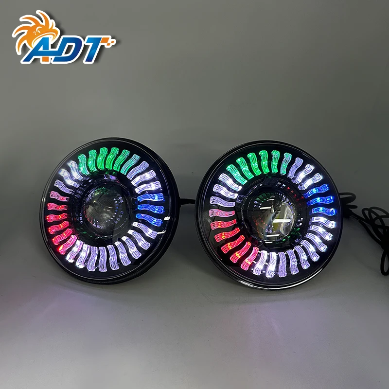 ADT chasing RGB led headlight 7 Inch 9 inch app control waterproof glass projector RGB led headlight