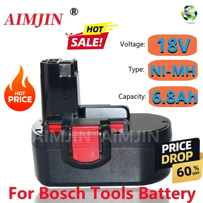 

6800mAh 18V Battery For Bosch BAT025 Ni-Mh Rechargeable Replacement Drill Screwdriver Batteries GSB 18VE-2 Electric tool battery