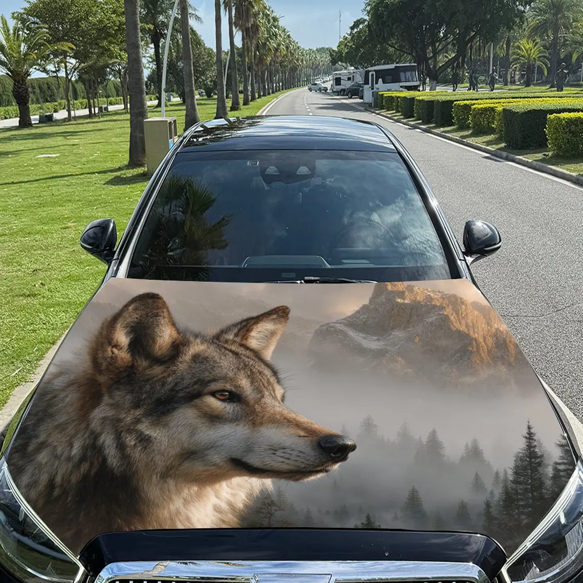 

Foggy Forest Lone Wolf Pattern car hood stickers, waterproof self-adhesive, scratch resistant, easy to stick, durable car PVC st