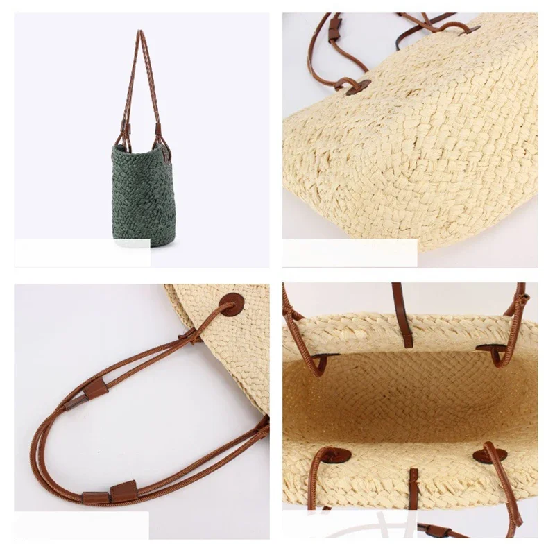 Neue Schulter Tasche Handgemachte Stroh Gewebt Große Kapazität Marke Hochwertige Korb Tasche Sommer Strand Urlaub Mode Handtasche Forwomen – Detail 26