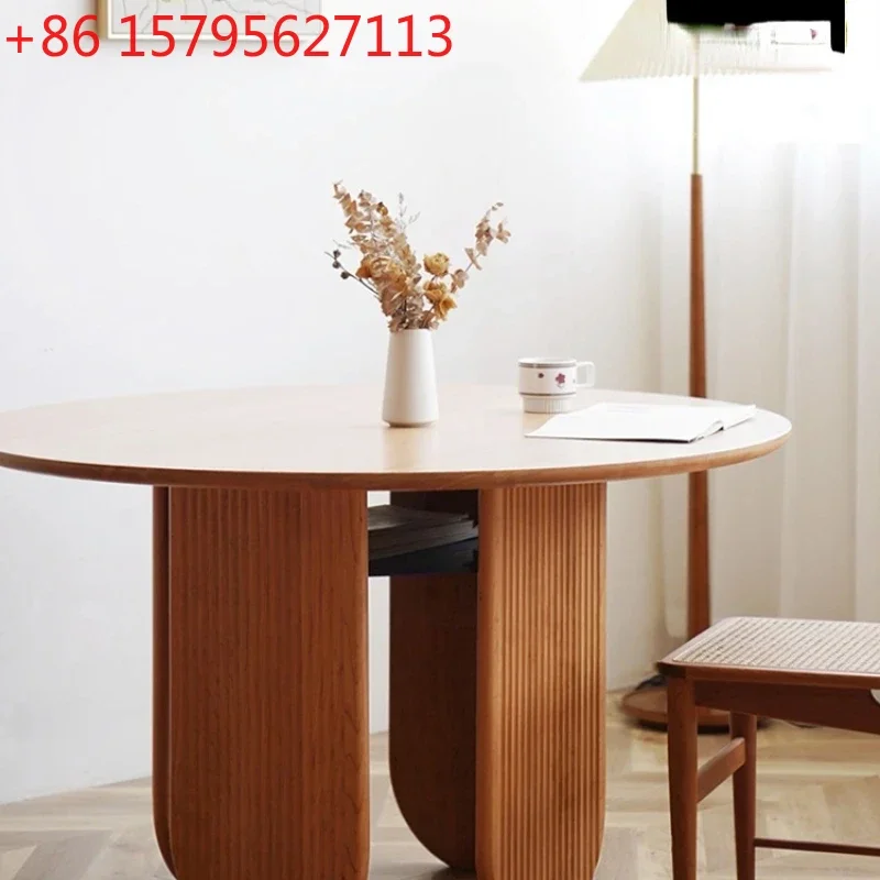 

Round Table Solid Wood round Table Cherrywood round Japanese Style Log Dining Table Household Small Apartment