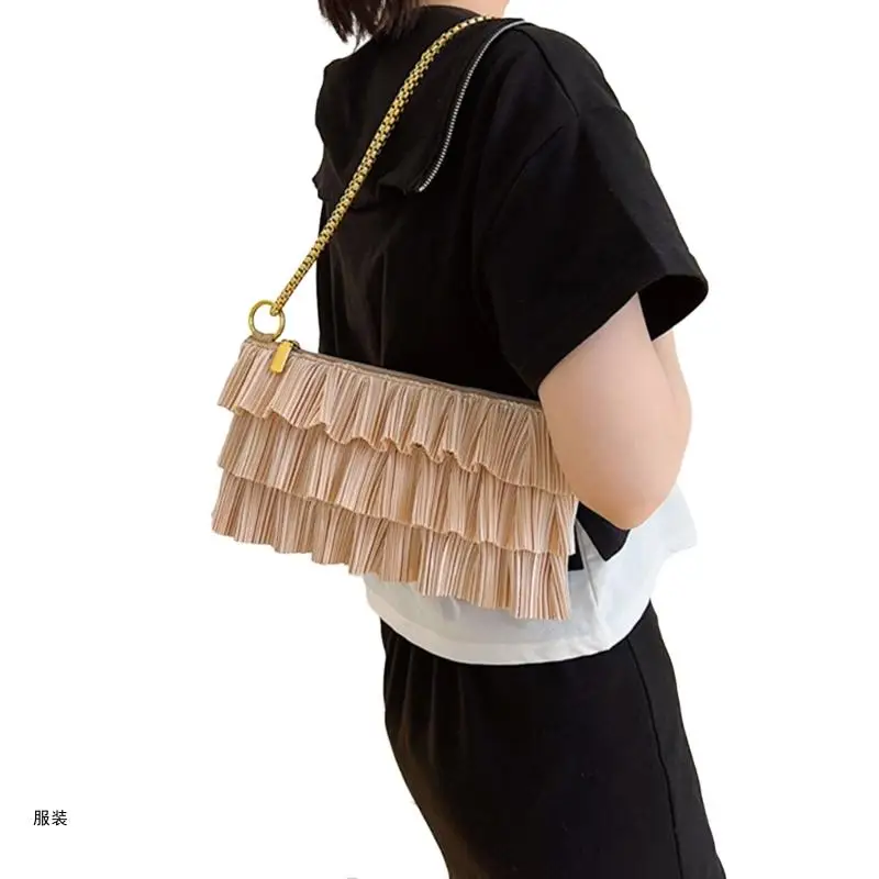 D0UD Square Bag Solid Color Shoulder Bag Ruched Versatile Chain Bag for Girl Women