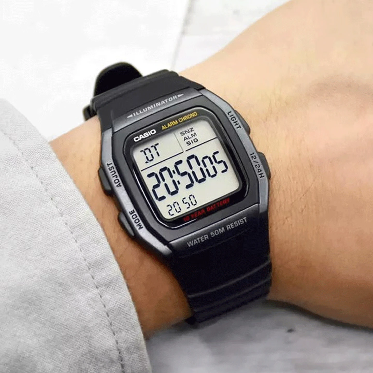 CASIO W96H Sport Watch – 10-Year Battery, 50M Water Resistant, Dual Time, LED Light, 1/100 Sec Stopwatch,Men’s Digital Watch