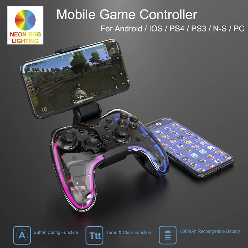 Controlador de Juego Inalámbrico Bluetooth con Luz RGB, Gamepad Universal para Android, iOS, PS4, PS3, N-S, Accesorios para Juegos de PC