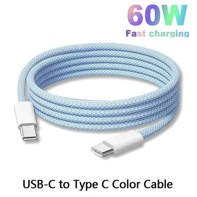 60W Type C to Type C Color Data Cable For Apple iPhone 17 16 PD Fast Charging For Huawei Xiaomi USB C Weaving Cable Accessories