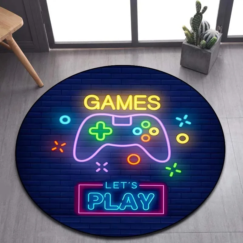 Cartoon Gamer Game Controller Round Rug Gaming Circle Carpet Home Living Room Bedroom Dorm Decor Floor Mat Video Games Chair Mat