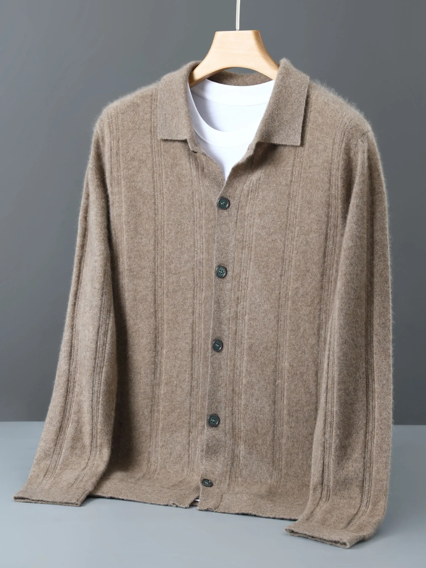 

Men's pure cashmere cardigan autumn and winter new loose POLO collar sweater jacket casual business cashmere knit top