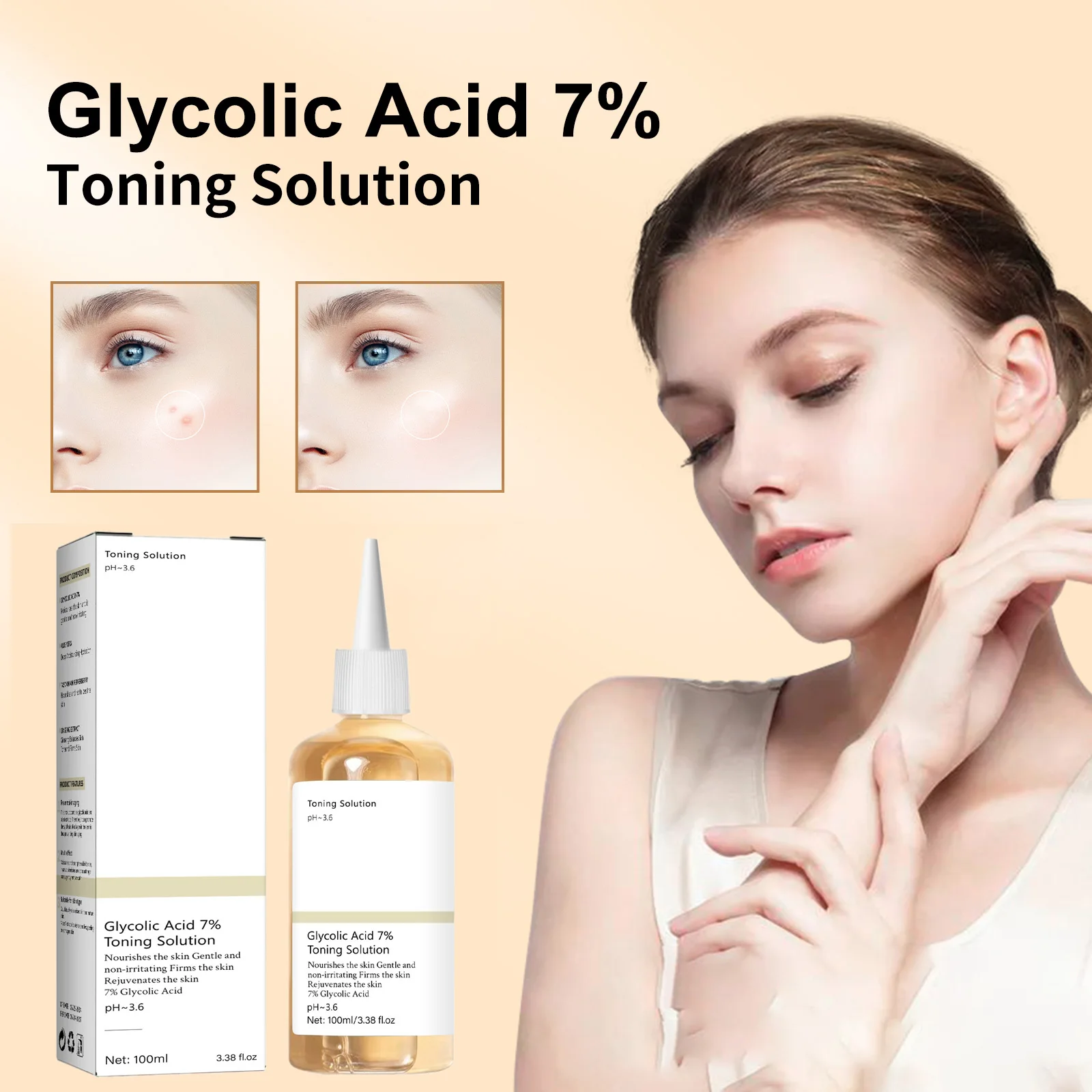 7% Glycolic Acid Toning Solution 100ml Exfoliating Serum Face Pore Minimizer Dark Spot Corrector Skin Brightening Niacinamide