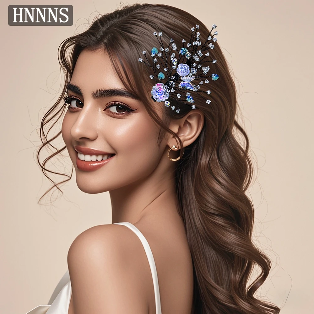 

HNNNS Fashion Crystal Hairpin Rose Butterfly Rhinestone Hair Clip Baroque Fashion Hairclips Party Handmade Crown Tiara A182