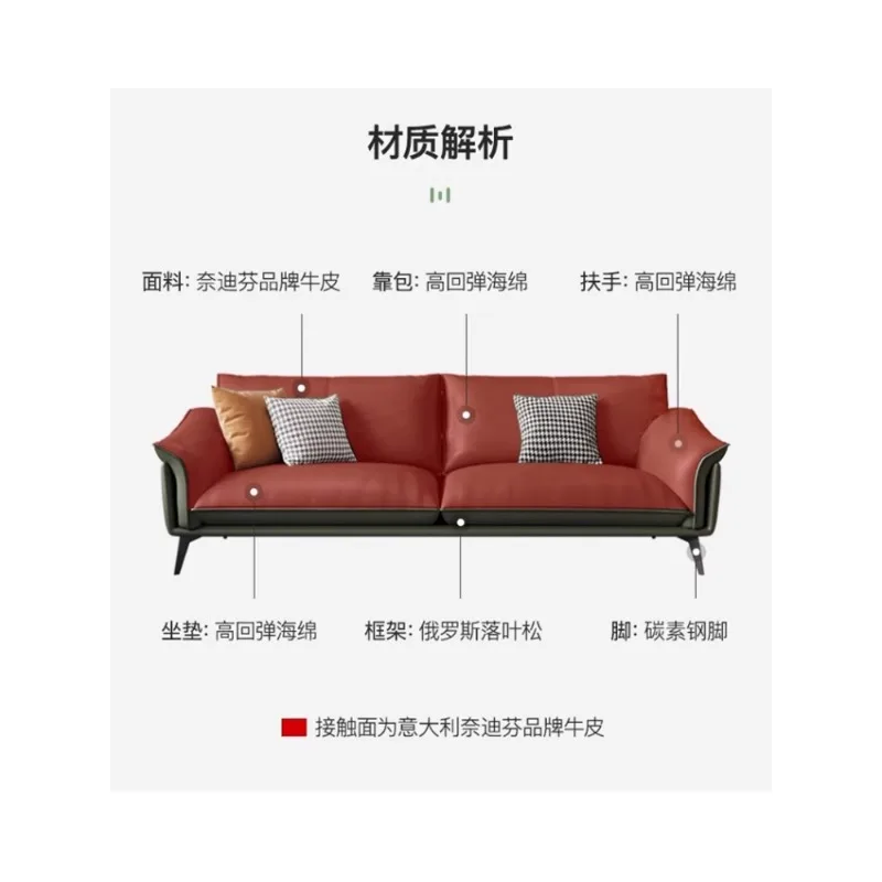 

Leather sofa Italian minimalist modern first layer cowhide retro style living room straight row small apartment sofa combination
