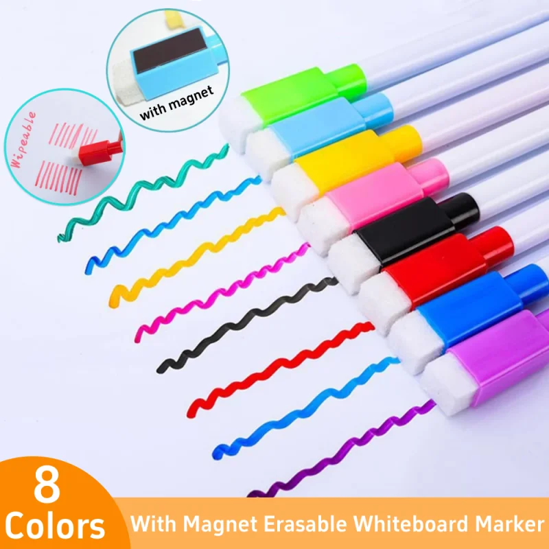 

8-цветные магнитные стираемые ручки для доски, маркеры для сухого стирания, канцелярские принадлежности для студенческих заметок, офисные учебные принадлежности