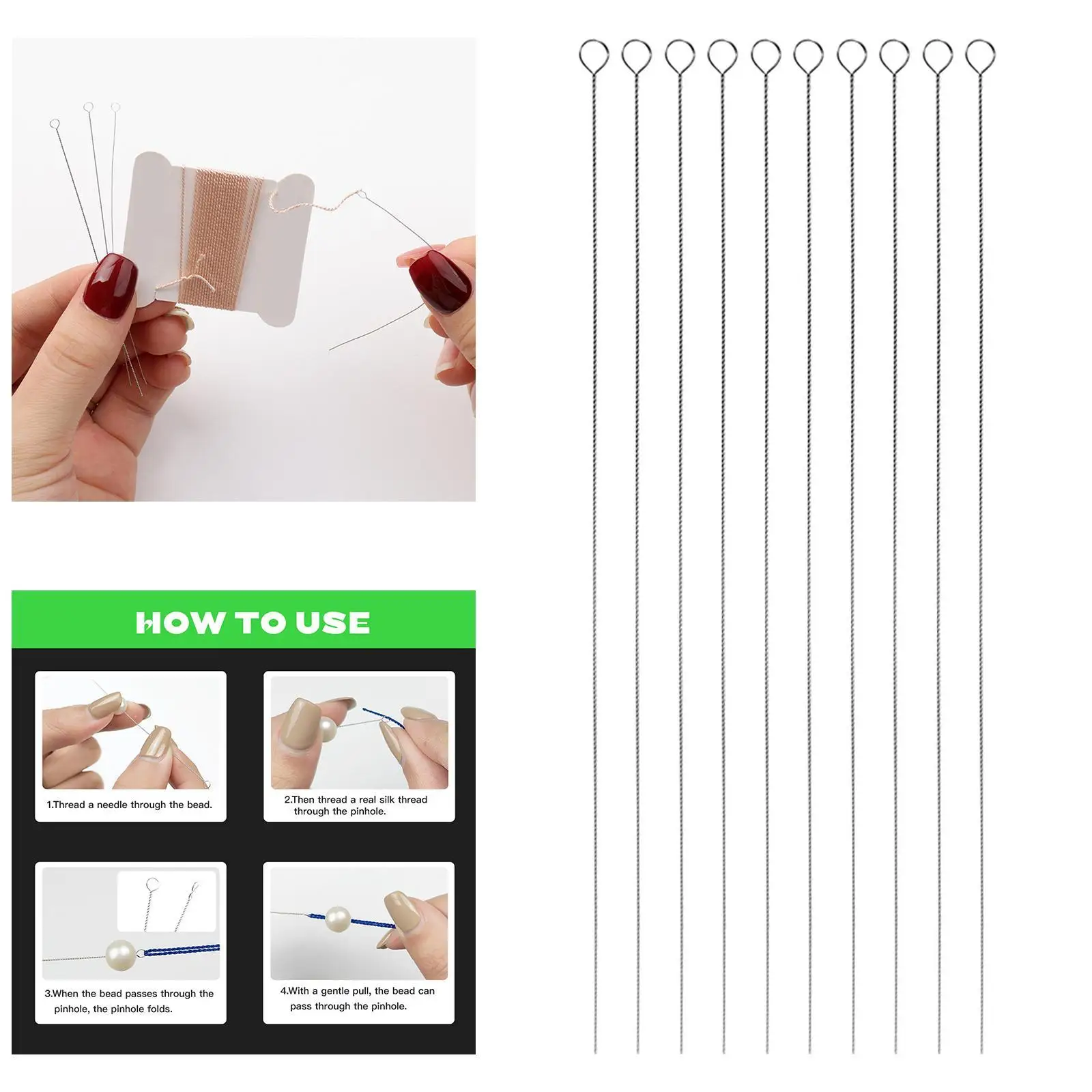 10x Beading Pin for Glass Seed Beads Bracelet Necklace Making Beading Tool