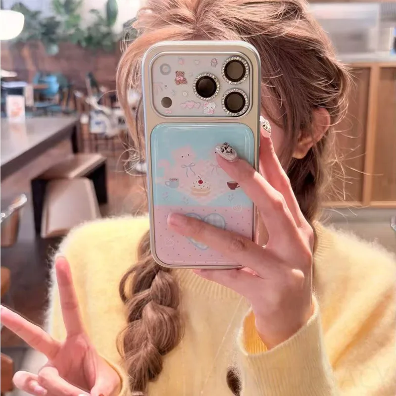 

Милые чехлы для телефонов с героями мультфильмов для Apple 17 16 Pro Max для IPhone 15 14 13, защита от падения с большим окном и линзой, задняя крышка для девочек