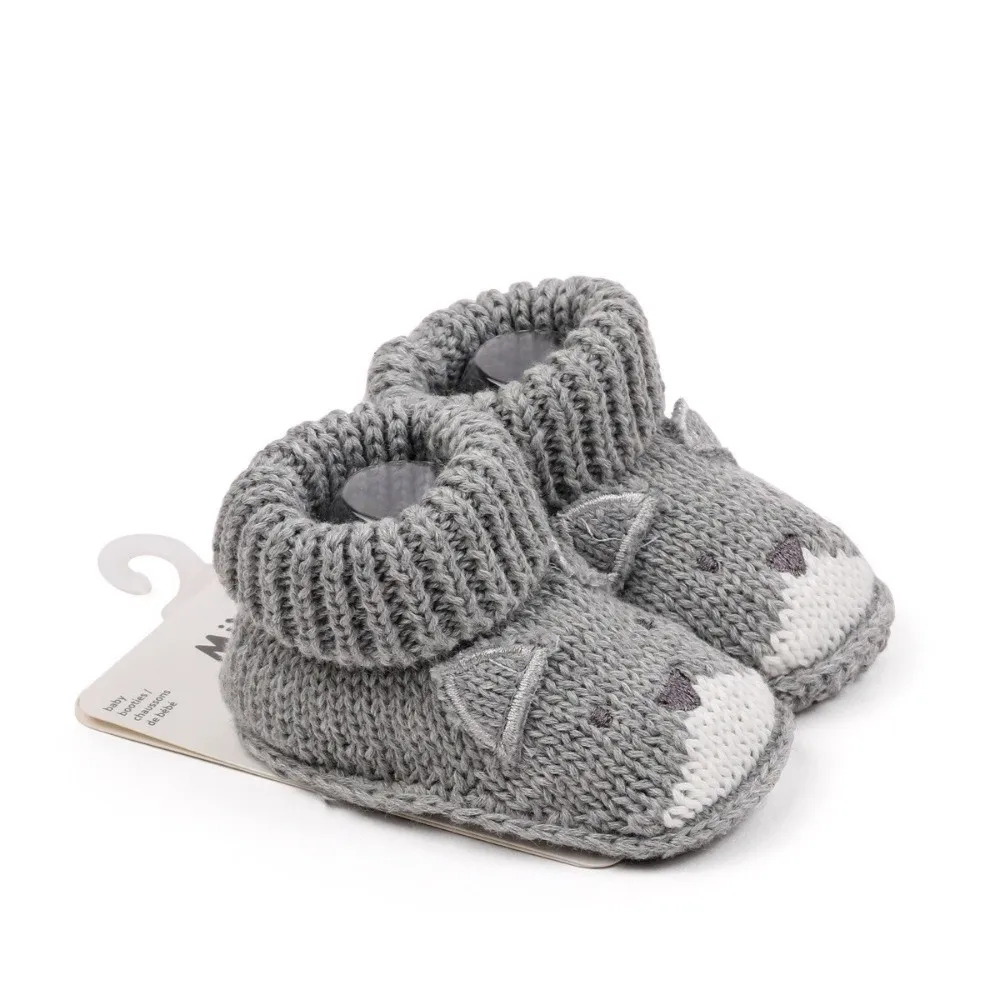 1 Pair Soft Sole Knitted Shoes Anti-slip Design Cartoon Pattern Infant Pre-walkers Warm Lining Comfortable Fit