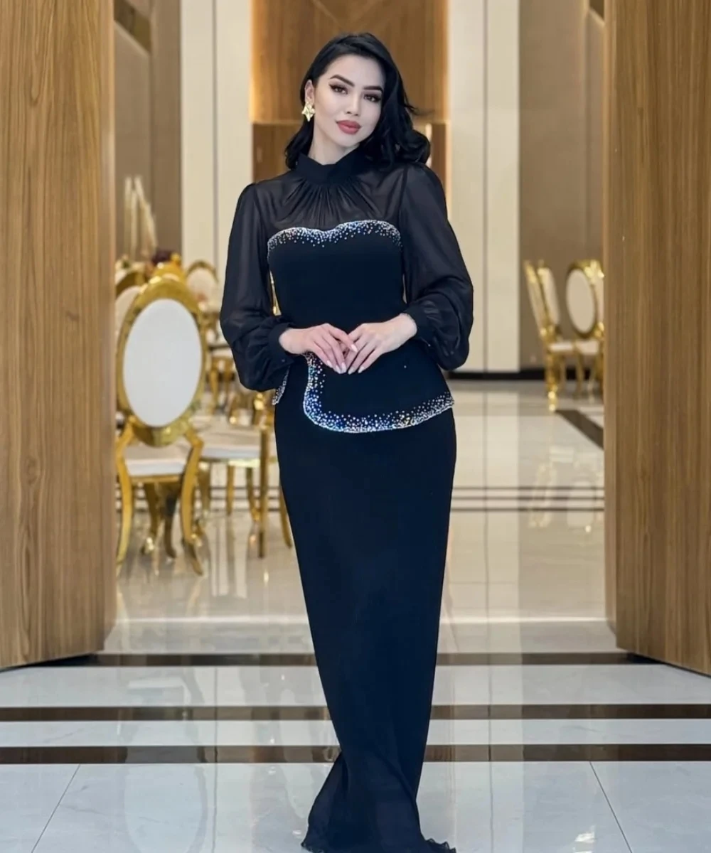 

Черное женское длинное платье с бисером на заказ, вечерние платья для выпускного вечера, унисекс, Джерси в стиле ретро, Дубай, Саудовская Аравия, по индивидуальному заказу