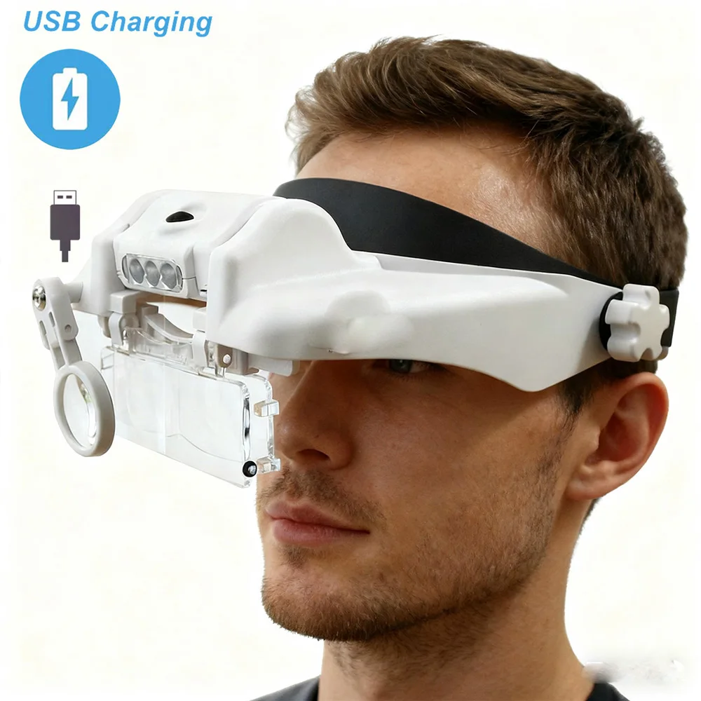 11.5X Headband Magnifying Glass with LED Light,USB Charging Helmet Magnifier for Reading Welding Soldering