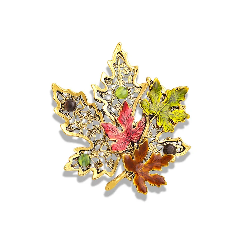 Stylish Crystals Maple Brooch Retro Styles Jewelry With Intricate Designs Sturdy Alloy Materials Gifts for Her H8WF