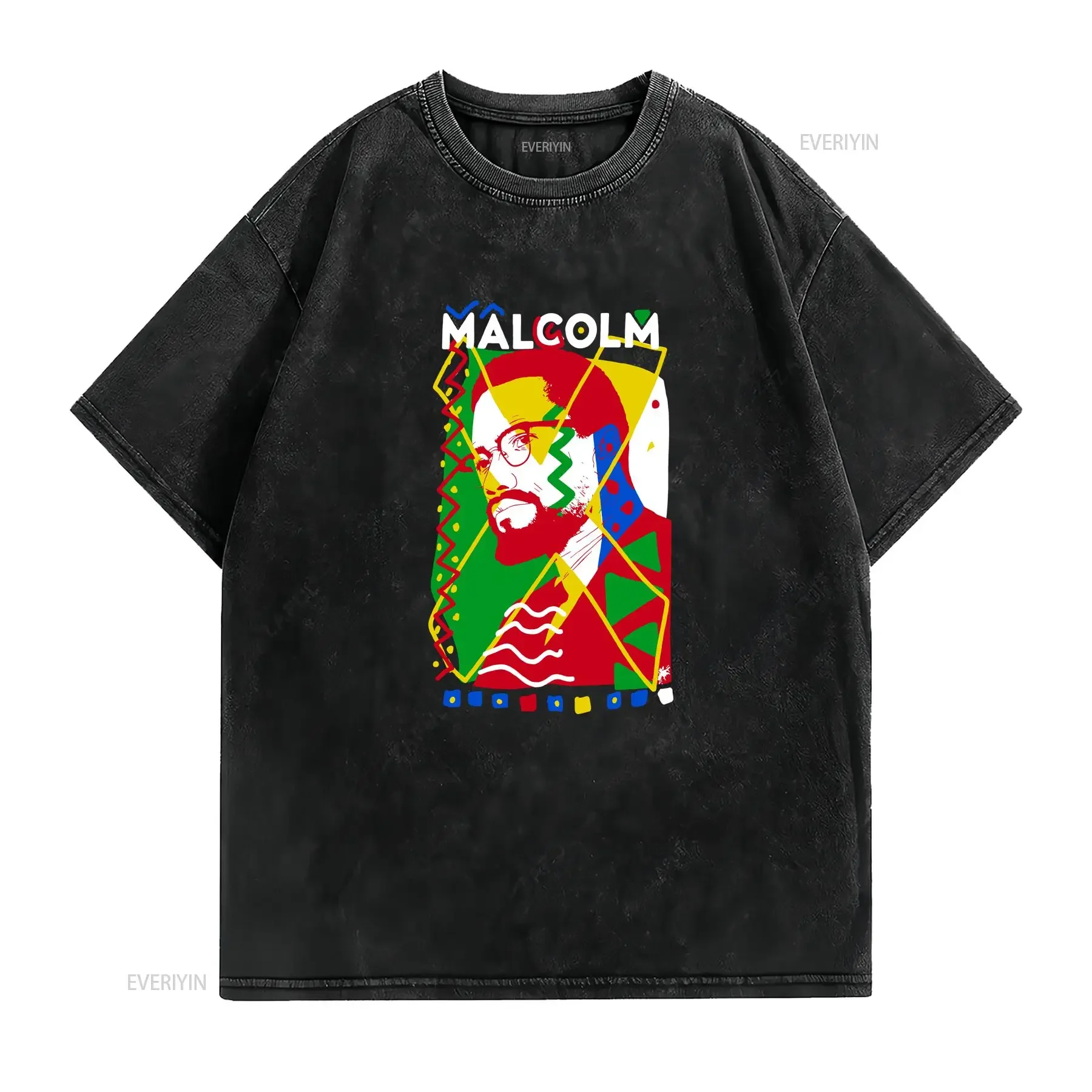 REASON Malcolm X Print T Shirt Streetwear Hip Hop Black Sz Medium vintage Washed Comfortable Versatile Soft homme Breathable