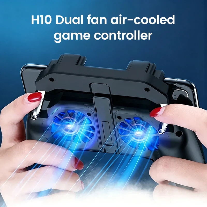 H10 4 Fingers Mobile Phone Game Handle Radiator for Cooling Fan Aim Shooting Gamepad Joystick Controller for iOS Android Phone