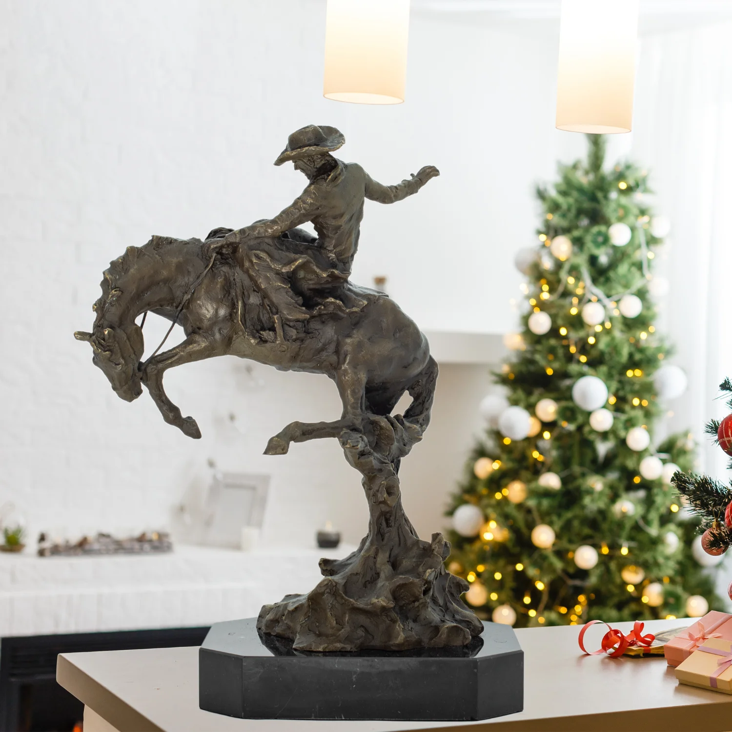 Western Art Bronze Cowboy on Horse Statue Inspired Famous Frederic Remington Cowboy Sculpture For Home Decor Collection Gift
