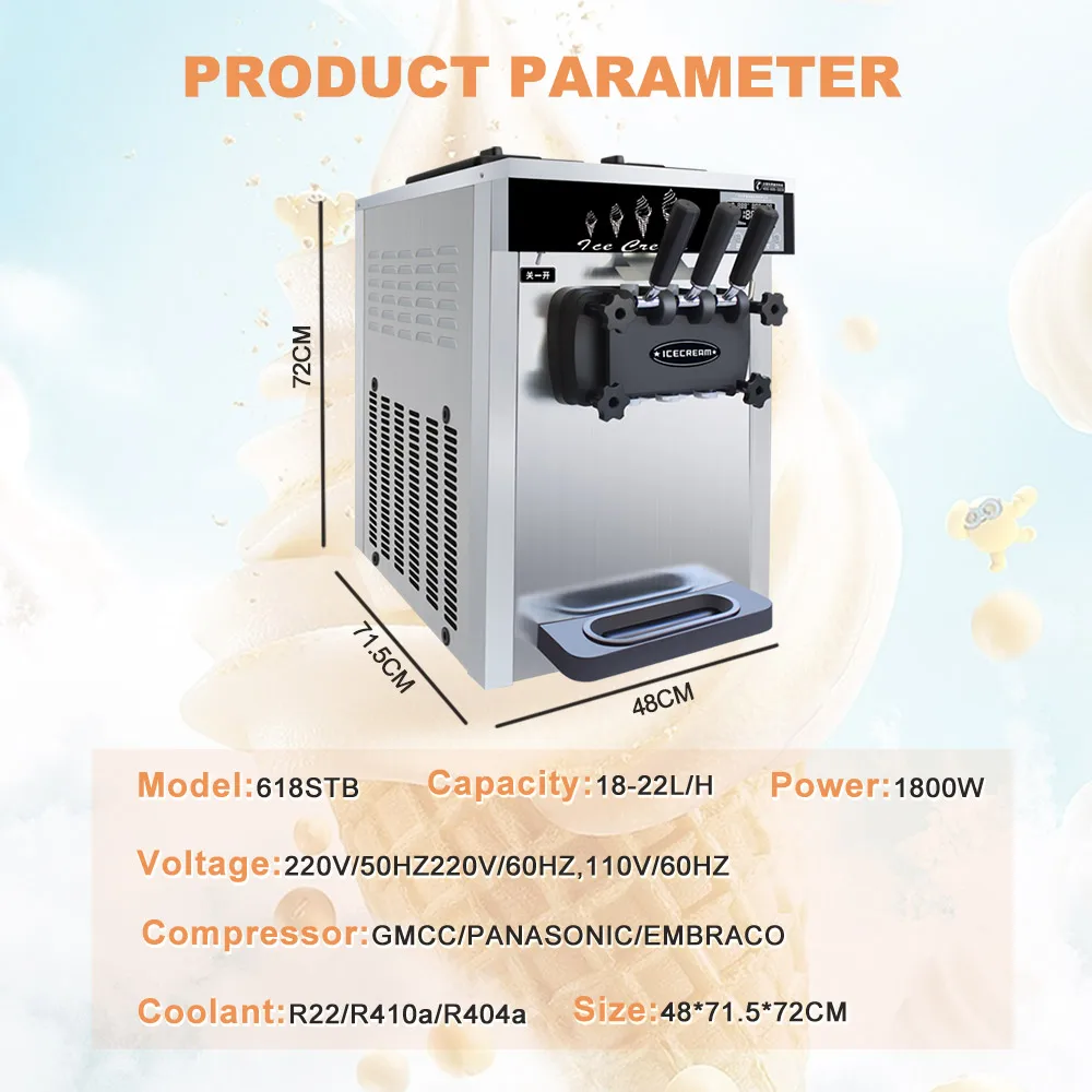 High Productivity Ice Cream Berry Ice Cream Machine Commercial Three Head Frozen Yogurt Soft Ice Cream Maker