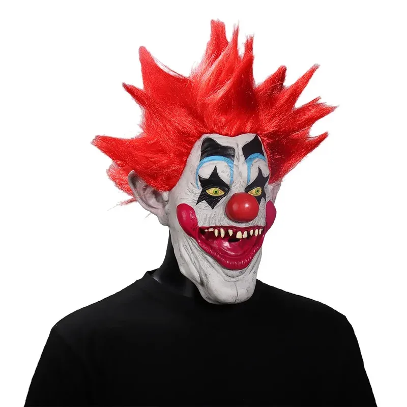 Klowns para hombre del espacio exterior, máscara de payaso demonio delgada, máscara de Cosplay Killer Joker, casco de látex de cara completa, peluca, accesorios de Halloween