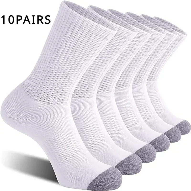 10 Pairs EUR39-47 Plus Size Women Men Crew Socks  High Tube Cotton Sports Socks Runing Soccer Athletic Socks White Black