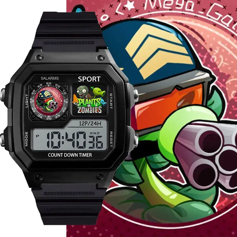 

Plants Vs. Zombies Cartoon Anime Electronic Watch for Kids & Junior High Students, Waterproof with Alarm Clock Wrist Watch