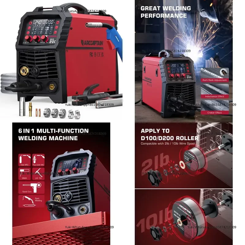 European Standard 6 in 1 Semi-automatic 200A Synergic Welding Multi-Function Lift Spool 2T/4T Welding Machine