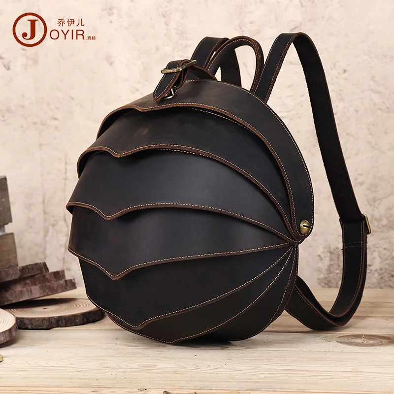 Backpack Men's Backpack Crazy Horse Leather Vintage Beetle-Shaped Schoolbag Men's Real-Leather Bag Travel Backpack Wholesale