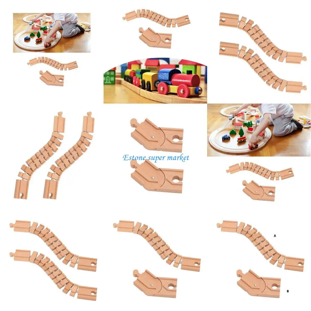 

090B Pack of 2 Wooden Train Track Expansion Parts Most Wooden Railway Systems for Kids Building Play