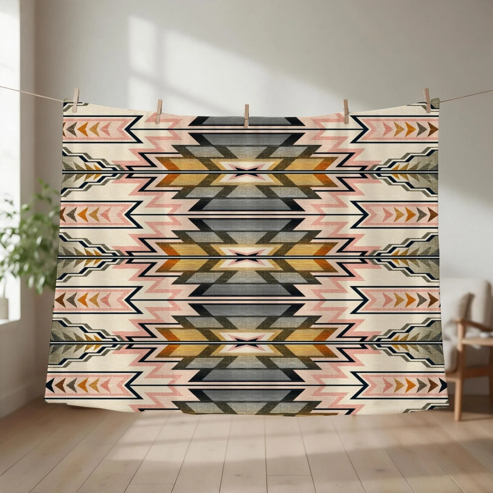 Southwest Blanket Rug in pink sand Throw Blanket decorative Luxury Designer Soft Plush Plaid heavy to sleep Blankets